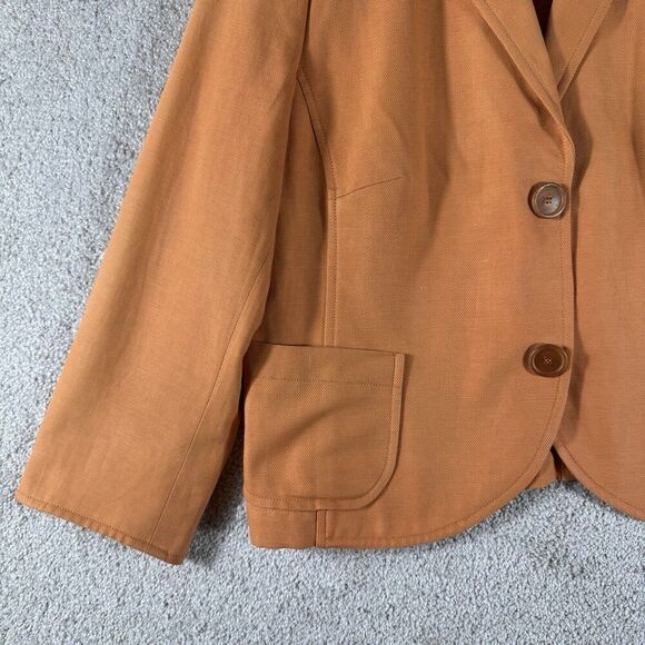 Akris Punto Cotton Linen Orange Blazer Women's 14 Two Button Collared Jacket - Picture 2 of 9